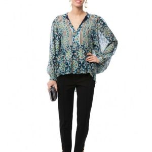 Shoshanna Silvano Blue White Tile Printed  Blouse Top Size XS Like New